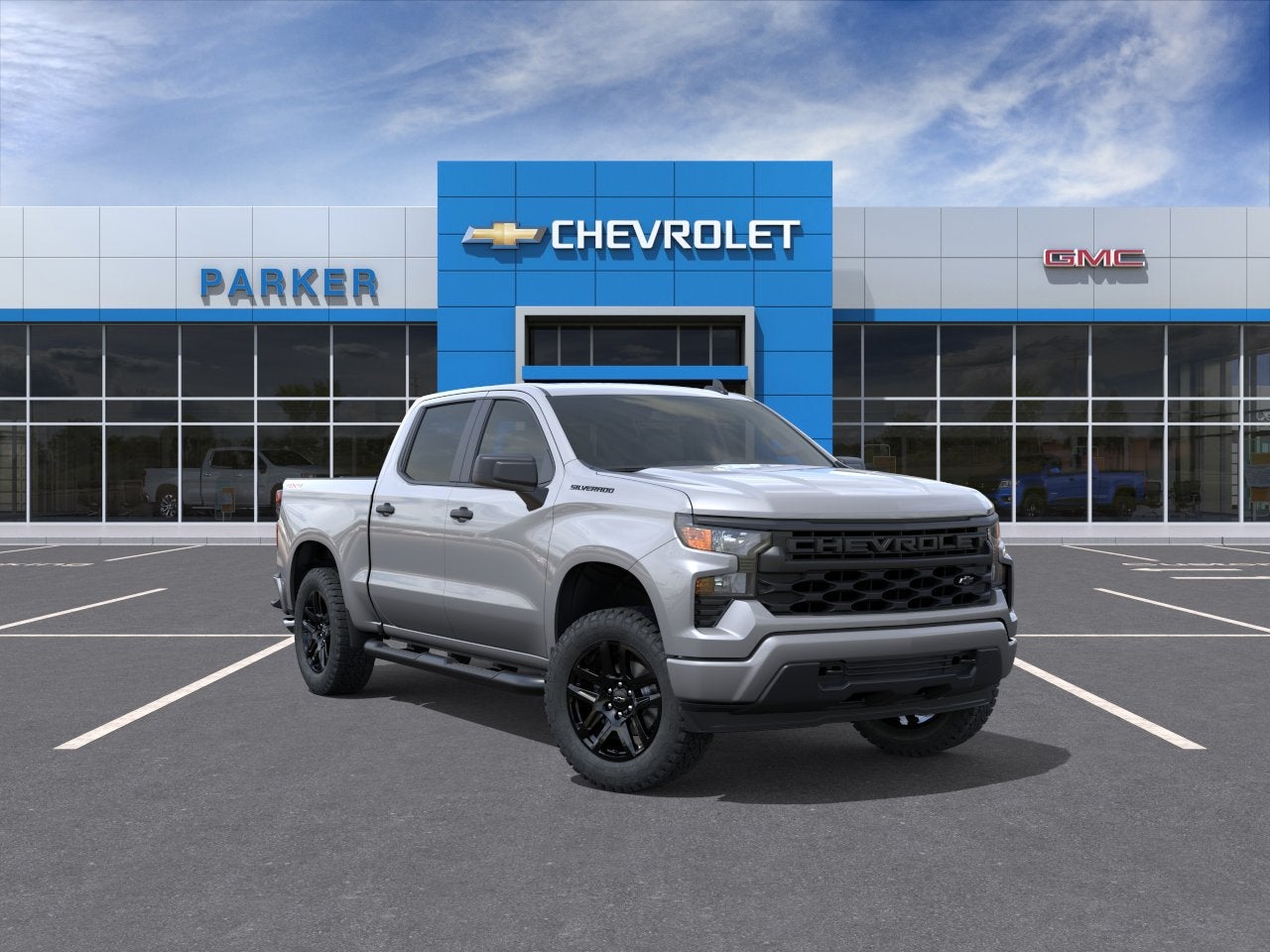 2026 Chevrolet Silverado 1500 Custom in Sterling Gray Metallic — front three-quarter view