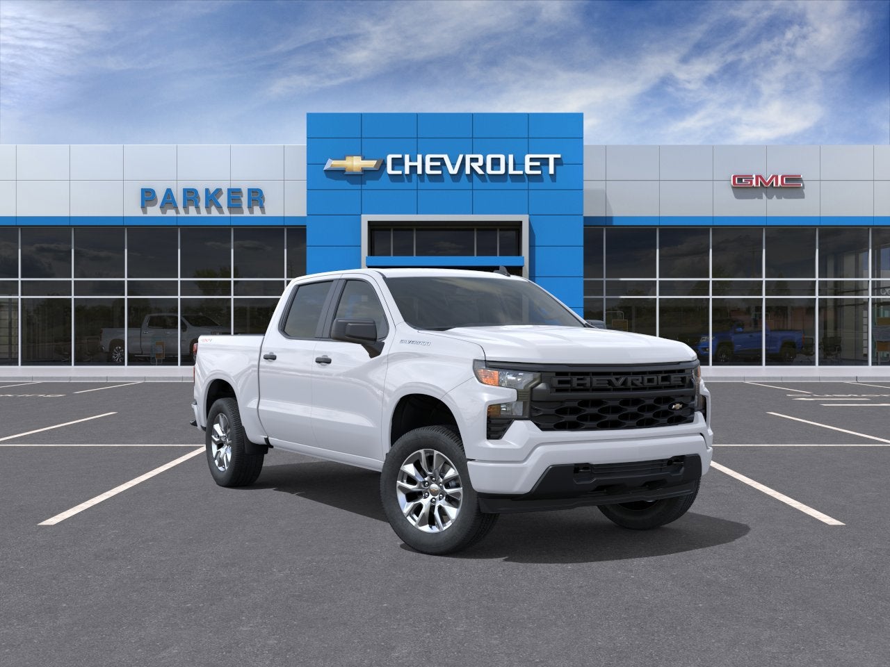 2026 Chevrolet Silverado 1500 Custom in Summit White — front three-quarter view