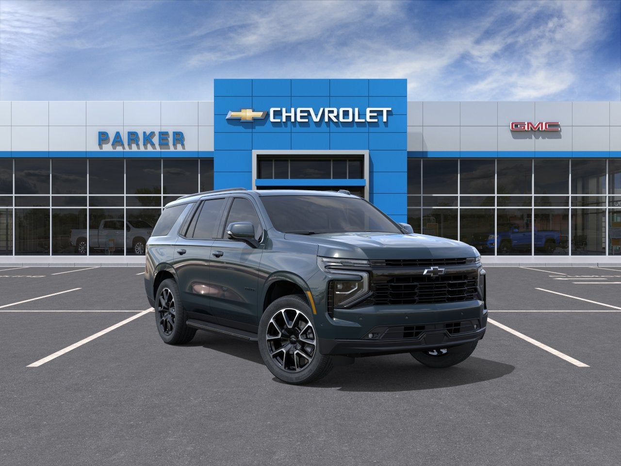 2026 Chevrolet Tahoe RST in Cypress Gray — front three-quarter view