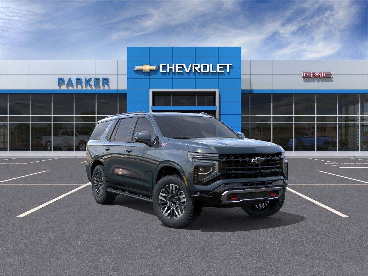 2026 Chevrolet Tahoe Z71 in Cypress Gray — front three-quarter view
