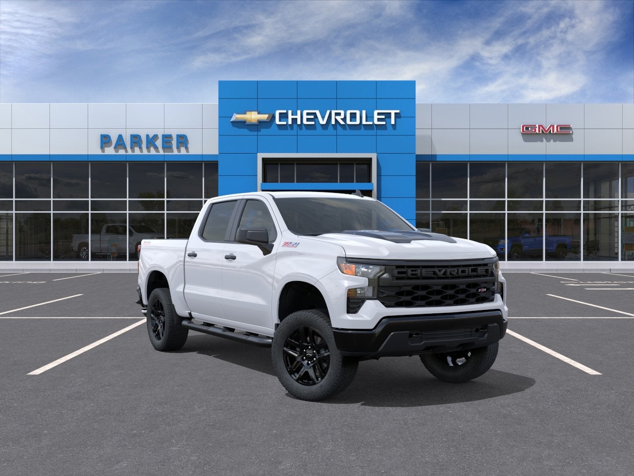 2026 Chevrolet Silverado 1500 Custom Trail Boss in Summit White — front three-quarter view