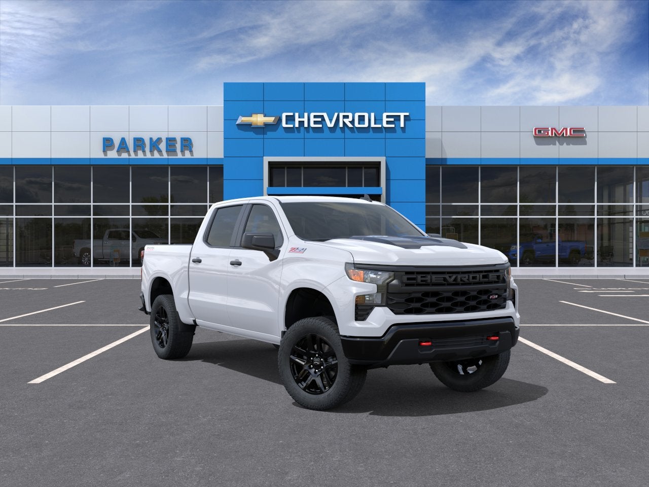 2026 Chevrolet Silverado 1500 Custom Trail Boss in Summit White — front three-quarter view
